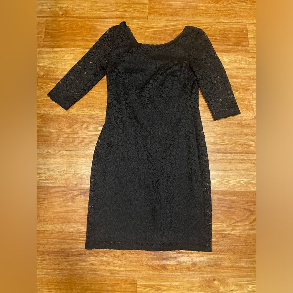Eliza J Dresses 3/4 Sleeve Black Lace Fitted Sheath Dress, US Size 10
